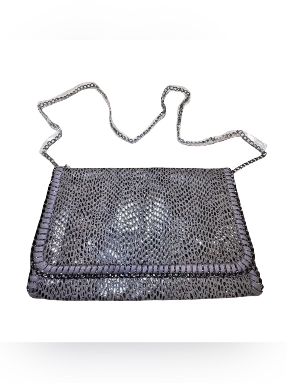 Tarnish Metallic Chain-Strap Clutch Handbag | Women’s | Silver Tone
